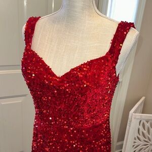 Fashion nova Size Large  Red Sequin Gown Prom Pageant Beauty Review Quinceañera